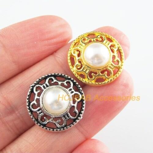 20 New Round Charms Tibetan Silver Tone & Gold Color Retro Flower White Acrylic Connectors 18mm