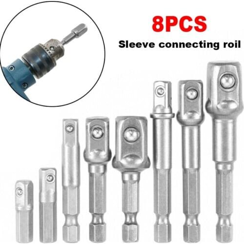 8PCS Drill Socket Bit Adapter for Impact Driver with Hex Shank To Square Socket Drill Bits Bar Extension 1/4 3/8 1/2 Bit Set