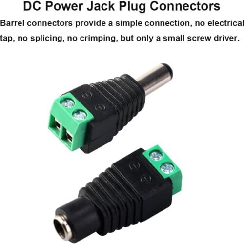 12V 24V 5.5mm x 2.1mm Female Male Connector DC Power Plug Adapter for 5050 3528 5060 Single Color LED Strip Light CCTV Cameras