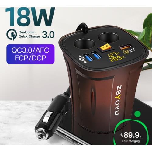 9V 8A Phone Usb 12V Car Charger Cup for iphone samsung huawei Xiaomi Dual Cigarette Lighter Socket Adapter Fast Charger QC 3.0