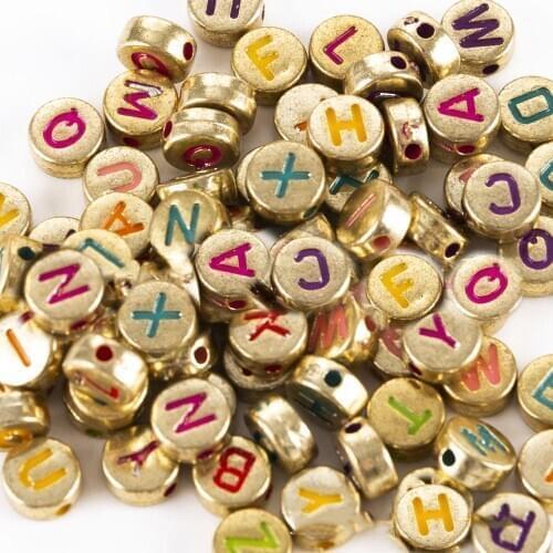 Free Shipping 3600pcs 4*7mm Gold Colorful Acrylic Letters Beads Mix A-Z Plastic Alphabet Jewelry Bracelet Spacer Beading