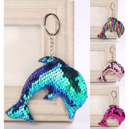 Beautiful Cute Sequins Dolphin Stars Keychain Flashing Sequin Keychain Hot for Women Backpack Pendant Key Ring Trinkets Pendant