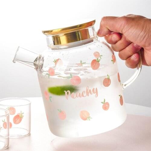 Household Japanese Style Peach Glass Jug Cold Kettle Set Flower Tea Fruit Teapot Tea Maker Cold Boiling Water Lemon Juice Jug