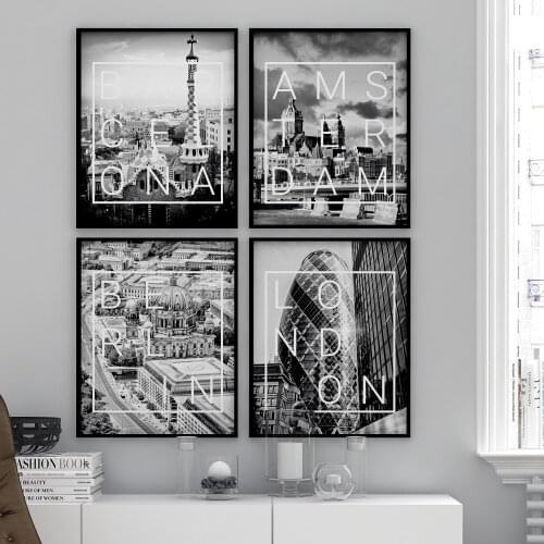 Amsterdam London Poster Print Black and White Wall Art Pictures Home Decor New York Stockholm Barcelona City Living Room Decor