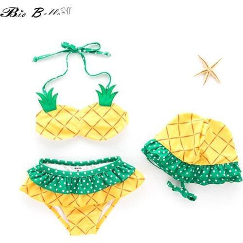 Children Kids Girls Bikini Set Lovely Swimming Bathing Surfing Beachwear Lovely Closed-fitting pineapple Swimsuit 3-7 Years