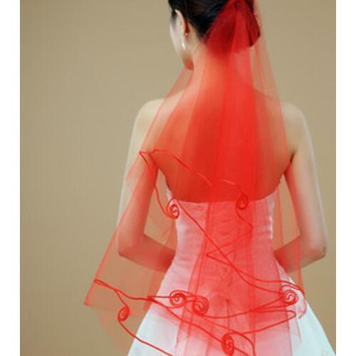 Bridal Veil Bridal Veils Cheap Wedding Veil Red 1 Layer Tulle Cut Edge Wedding Accessories veu de noiva longo