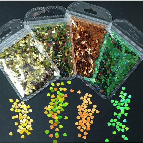 1Bag Chameleon Flakes Holographic Laser Nail Glitter Sequins Love Shape Dazzling Charms Polish Nail Art Decorations Flakes Ta#77