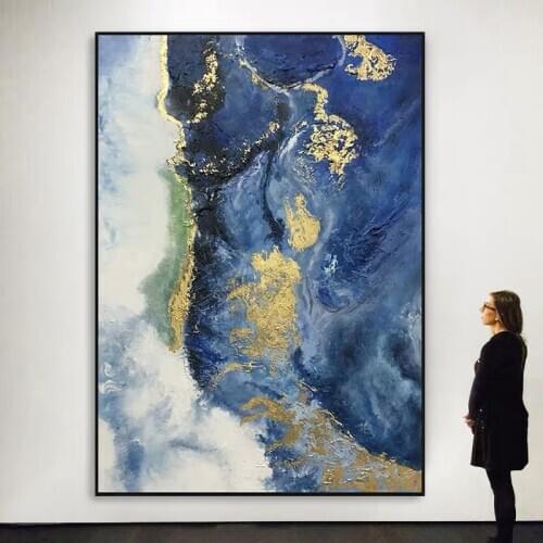 Gold Foil Picture 100% Hand Painted Modern Abstract Oil Painting On Canvas Wall Art For Living Room Home Decoration No Frame