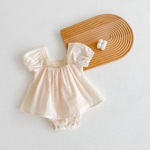 Infant Baby Girls Romper Skirt Cotton Mesh Newborn Girls Clothes Puff Sleeve Summer New 2021 Baby Onesie Princess Jumpsuit Dress