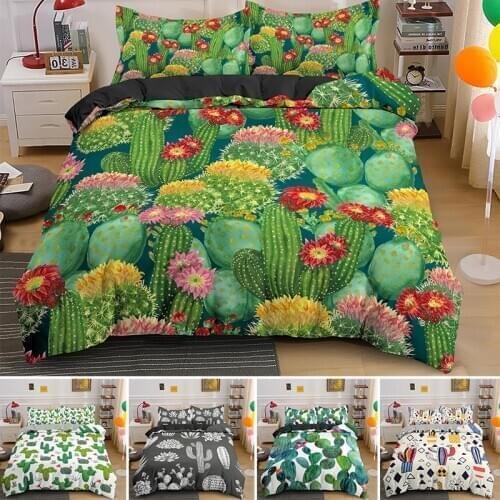 Customize Cactus Plants Duvet Cover With Pillowcase 2/3PCS Green Cartoon Single Double King Queen Bedding Sets Bedclothes