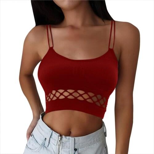 Corset top Women Fashion Sexy Bra Crop Top Bustier Sleeveless Red Vest Sling Hollow out Tank Top blusas mujer Футболки Женские