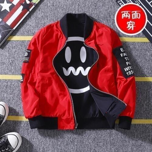Baby Boys Jacket Korean Version Spring/Autumn Double-faced Smiley Face Printed Jacket Boys New Clothing Christmas Birthday Gift