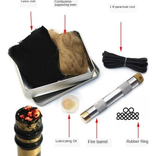 Brass Fire Piston Kit Outdoor Emergency Tools Flame Maker Fire Starter Tube Air Compression Torch Camping Picnic Outdoor Tools