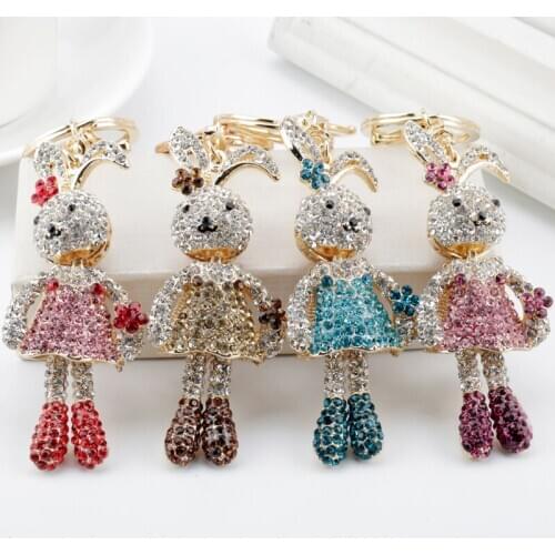 Cute Long-legged Bunny Key Chain Rhinestone Alloy Keychain Accessories Pendant Key Ring Charms Keychains for Ladies