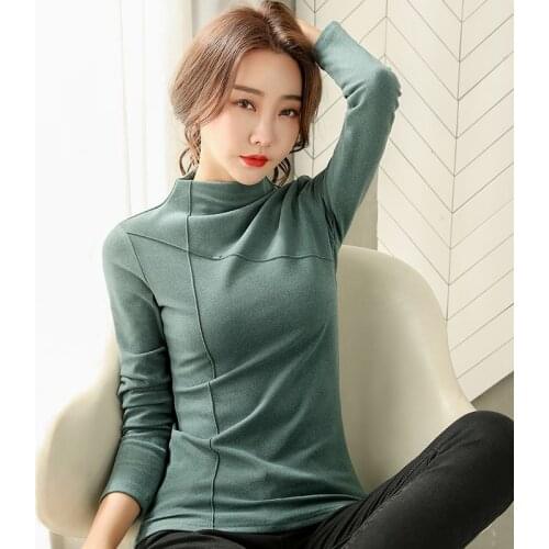 Fashion Autumn And Winter New Bottoming Shirt Ladies Thickened Velvet Brushed Pullover Slim Elegant Inner Wear Overalls Top Traf
