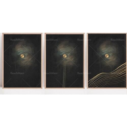 Ensemble de 3 art de mur imprimable de pleine lune avec gouache