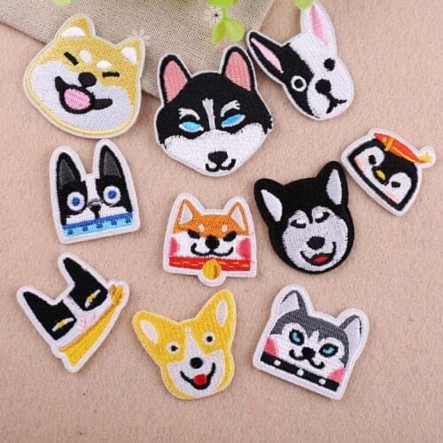 Cartoon Animal World Siberian Husky Akita Bulldog patches Iron On Embroidered Clothes Patches For Clothing Badges decorate