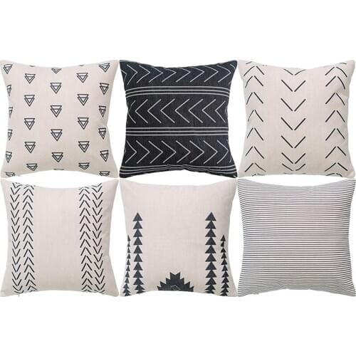 Geometric Pillow Case - Set Of 6 - Decorative Cotton Sofa Square Cushion Cushion Cover, 45 X 45 Cm