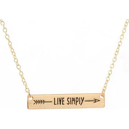 New Fashion Bar Pendant Handmade Lettering"Live Simply"Necklace Jewelry Bar Necklace Simple style Lucky Necklace