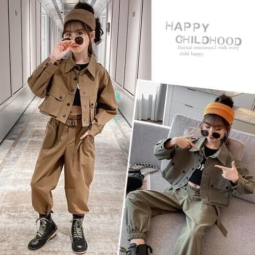 New Teenage Girls Overalls Fashion Kids Clothing sets Girls Shirt Cargo Pants Tracksuit 2pcs Kids Clothes SUITS 8 9 10 12 13 Y