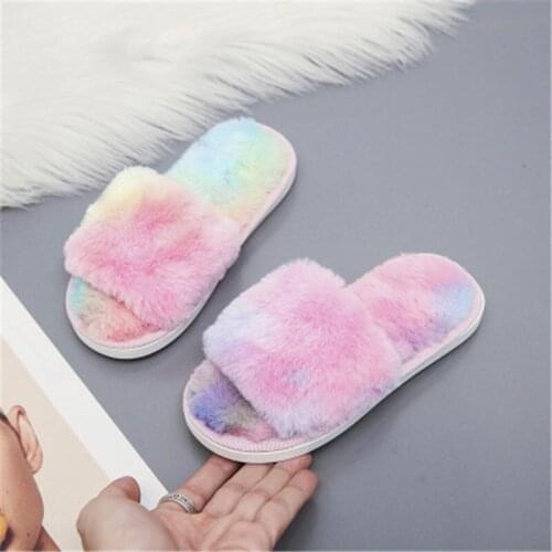 Kids Shoes For Girl Fluffy Slippers Open Toe Flat House Slippers Toddler Girl Shoes Leopard Furry Slippers Winter Indoor Slipper