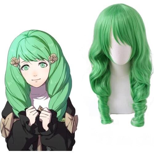 Game Fire Emblem ThreeHouses Cosplay Wigs FLAYN Cosplay Wig Heat Resistant Synthetic Wig Anime Green Curly Long Hairs Cute