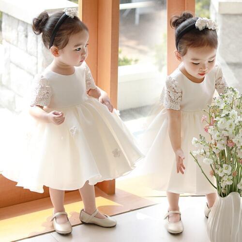 Newborn Baby Girls Dress Flower Princess Birthday Party Formal Christening Gown Dress with Bow Infant Baptism Christening Gown