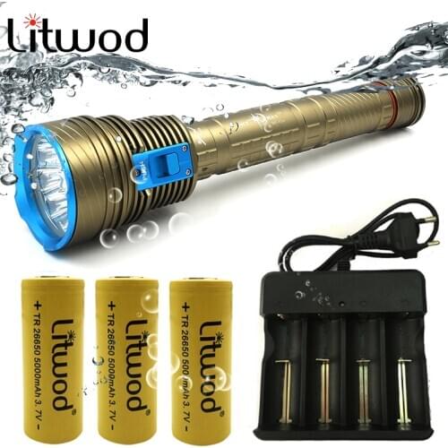 Professional Ultra Powerful XM-L 9*T6 LED Diving Flashlight Torch 8000 Lumens Underwater 200 Meter Light Lamp By 3x26650 Battery