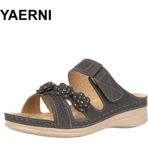 YAERNIWomen Sandals Fashion Rhinestone Flower Ladies Slippers Open Toe Casual Shoes Wedges Slides Summer Outdoor Beach Shoes