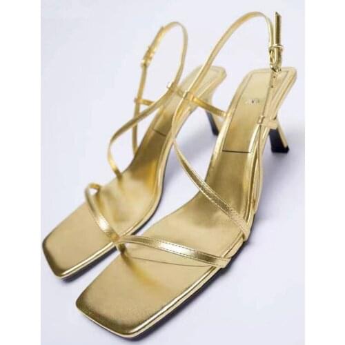 Womens Golden Open Toe Fashion Sandals Summer New Style Buckle Elegant High Heel Sandals Dress Party Wedding Womens Shoes