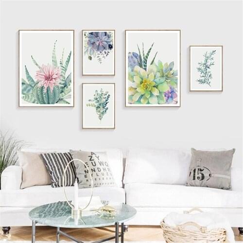 Succulent Cactus Poster Wall Art Print Green Plant Leaves Flower Canvas Painting Botanical Wall Pictures Living Room Home Decor