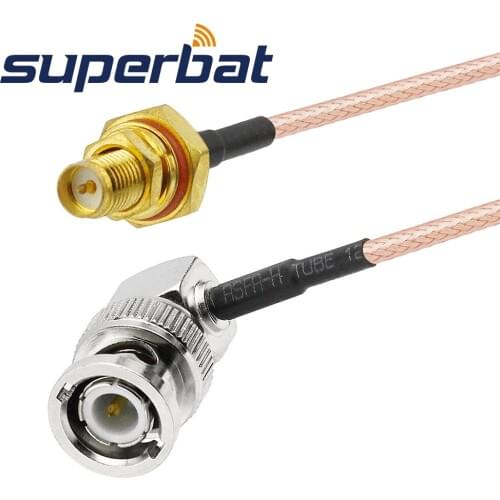 Superbat BNC Male Plug Right Angle to RP-SMA Jack(with male pin) Pigtail Cable RG316 Jumper Cable