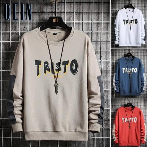 OEIN Round Neck Mens Hoodie Autumn Casual Print Long Sleeve Sweatshirts Men Hip-Hop Streetwear Trendy Pullovers Harajuku Spring