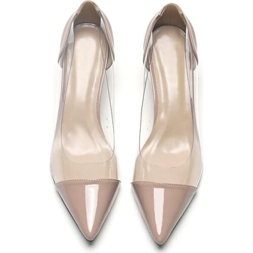 Apricot Gray Womens Shoes Patent Leather Shoes Woman High Heel elegant Fashion 6CM8CM Shallow mouth pointed stiletto Heel shoes