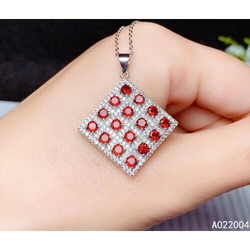 KJJEAXCMY Fine Jewelry 925 Sterling Silver inlaid Natural Garnet Female Pendant Necklace vintage Support Detection