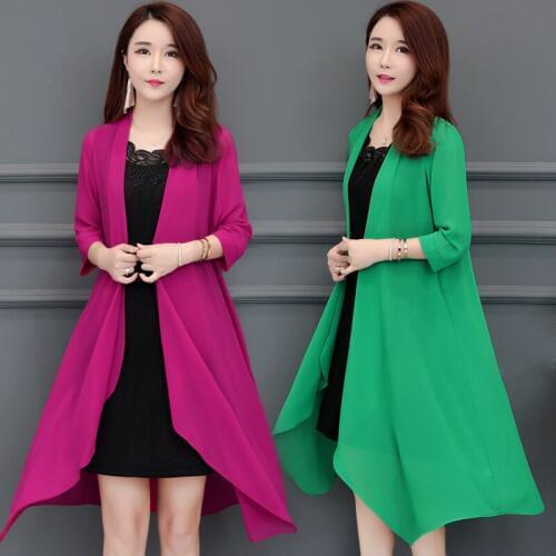 2019 Summer Womens Chiffon Sunscreen Clothing Candy color Loose Irregular Thin Shawl Coat Plus size Female Long Windbreaker 5XL