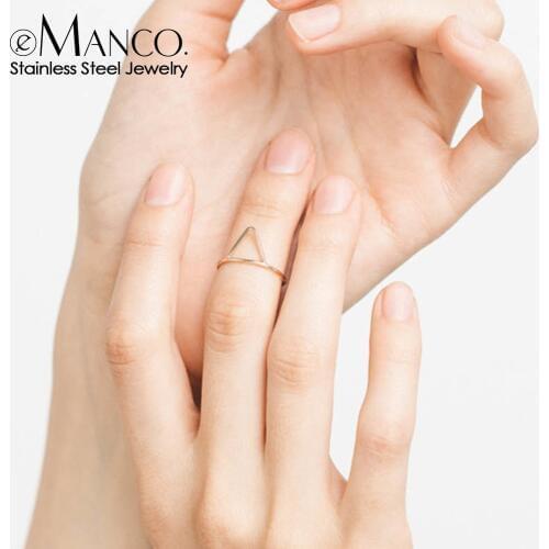 E-Manco Minimaliset Punk Stainless Steel Rings for women Geometric dainty pinky ring stackable triangle midi rings jewellery