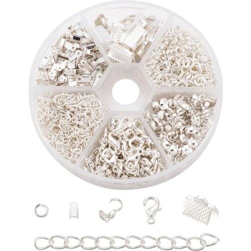 1Set DIY Jewelry Making Findings with Bead Tips Knot Covers Lobster Claw Clasps Ribbon Ends Jump Rings Cord Ends Extender Chain