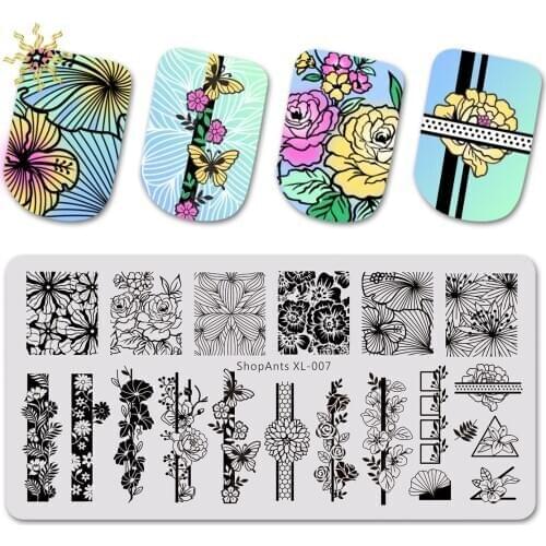 ShopAnts 1Pcs Nail Stamping Plates Flowers Leaves Peony Striped Line Image Nails Template Accessories Nail Art Stamp Plate