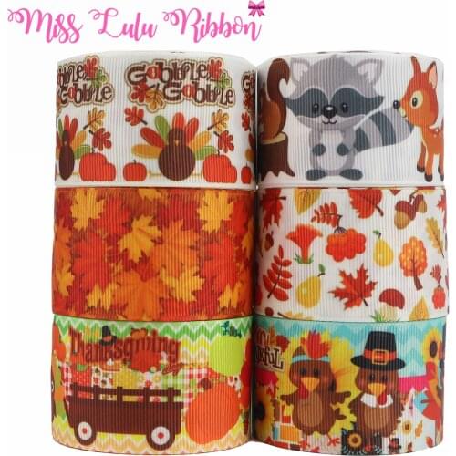 16mm-75mm Thanksgiving Printed FOE Grosgrain Ribbon DIY Hair Bowknots 50yards/roll