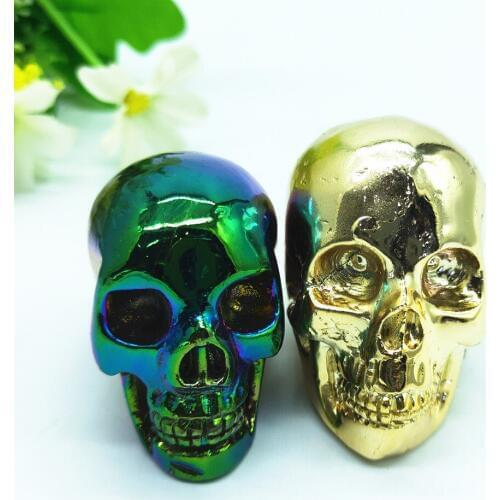 2pcs Natural Aura crystal skull Titanium quartz skull reiki gemstone Healing Feng Shui