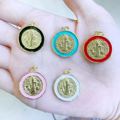 20Pcs,Gold Plated brass metal rainbow enamel the mother virgin of Mary charms Pendant Charms For DIY Bracelet Necklace Making