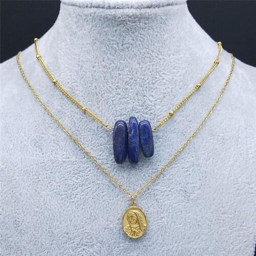 2021 Fashion Natural Stone Stainless Steel Necklace Chain The Virgin Mary Charm Necklaces Women Jewelry bijou femme NK44S04