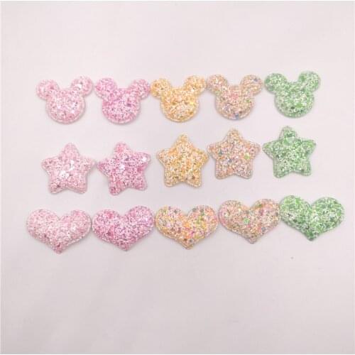 50Pcs/Lot Multi Sequin Shiny Heart/Star Padded Appliques For Headwear Decoration Handmade Hair Clip Accessories