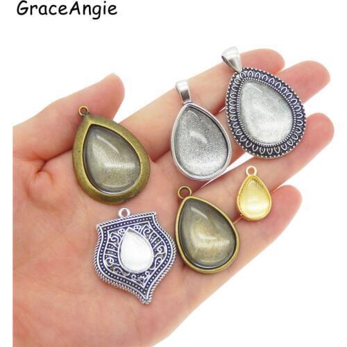 6set/pack Mix Teardrop Setting Tray Bezels Blank for photo pendant+glass jewelry DIY Water Drop Cabochon Base Jewelry Findings