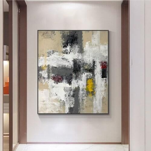Abstract 100% Hand Painted Grey White Yellow Oil Painting On Canvas Thick Palette Knife Painting Wall Art For Home Decoration