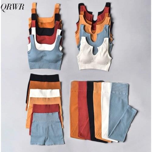 Two-piece Seamless Sport Set Women Gym Fitness Clothes High Waist Yoga Shorts Tight Leggings U-neck and V-neck Sports Bra Set