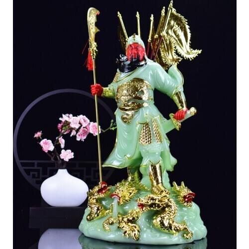 Large Southeast Asia High-grade wealth God Home store COMPANY 9 Dragons RED GUAN GONG GUAN ER YE Good luck jade gilding statue