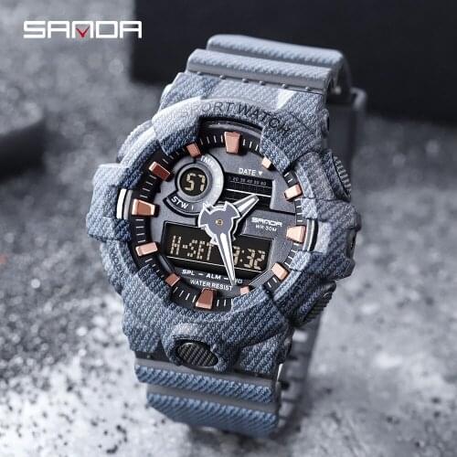 SANDA Watches 700 Men Sports Watches Waterproof S Shock Dual Display Analog Digital Quartz Watches Men relogio masculino 2020