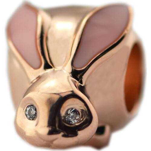 CKK Fit Pandora Bracelet 925 Sterling Silver Rose Color Cute Bunny Animal Beads Charm for Jewelry Making